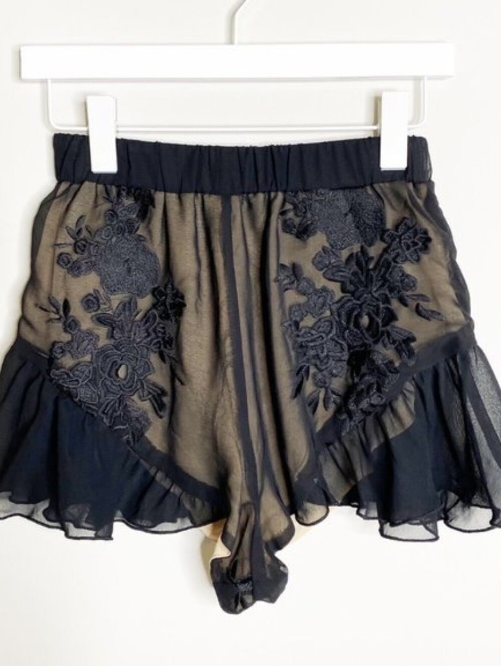 For Love & Lemons Festival Black Sheer Embroidered Ruffle Lace Romantic Shorts